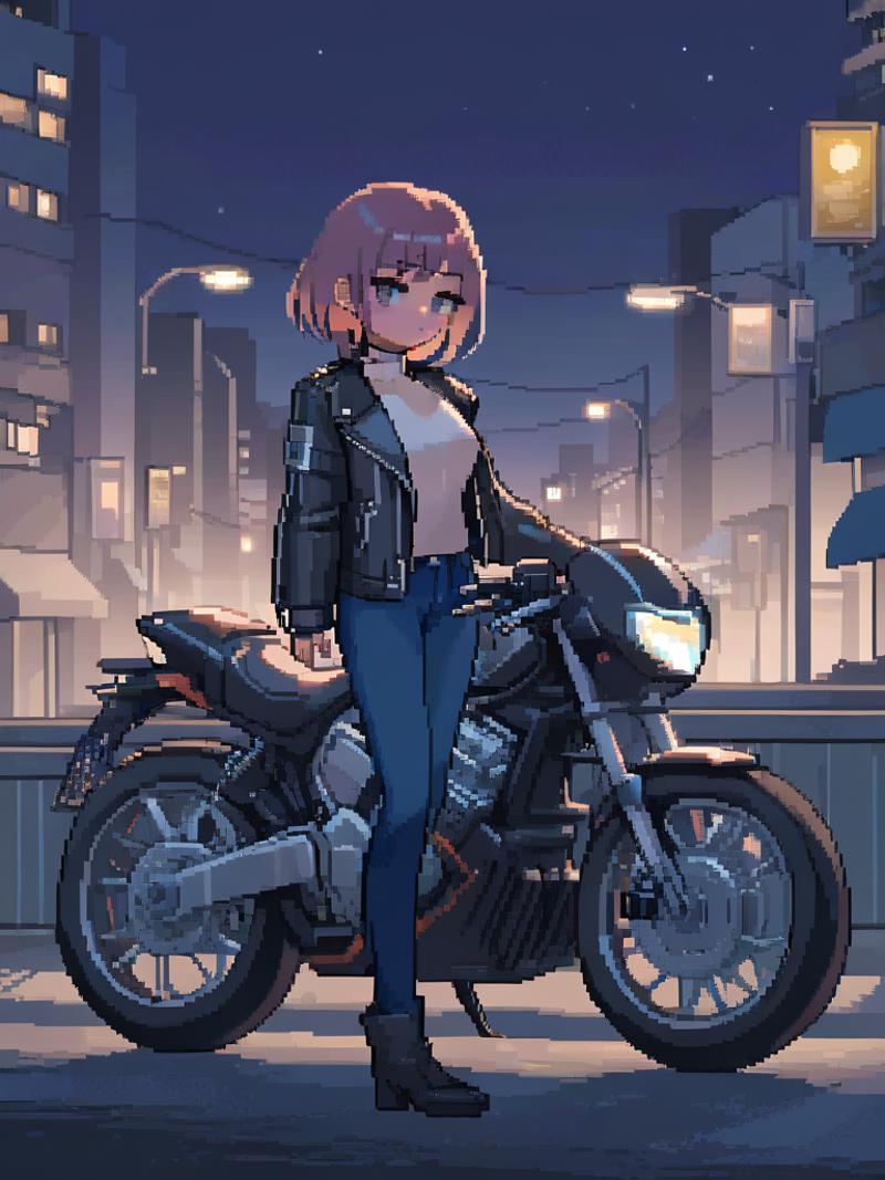 15437-1294052401-_lora_pixel style-000007_1_,pixel style,Envision a strikingly beautiful girl standing beside a sleek motorcycle. Her attire is a.png